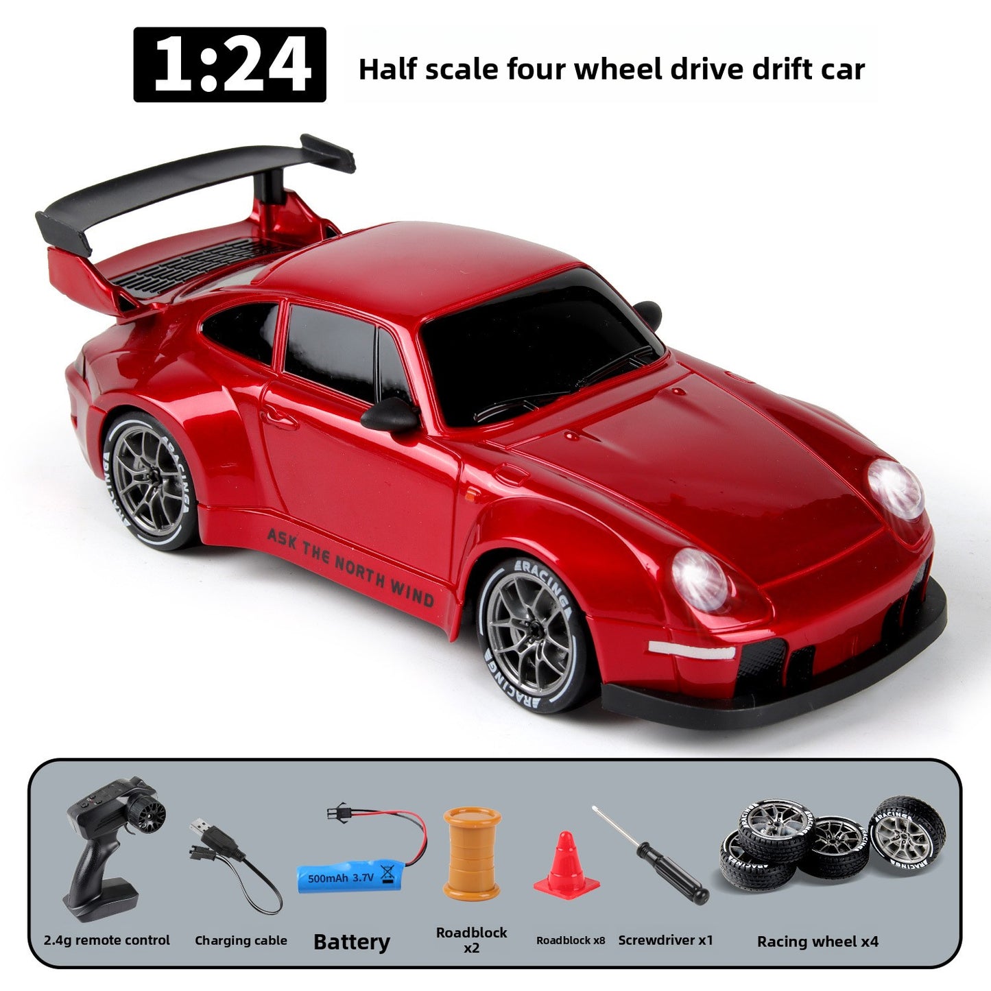 Auto RC Drift 4WD con Luci LED e Telecomando — Alta Velocità