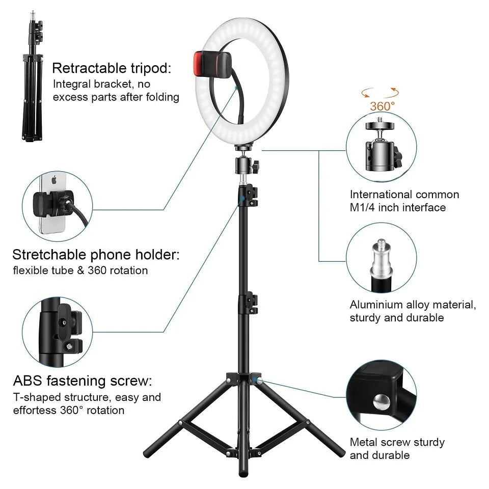 Ring Light LED Selfie 10" / 12" – Luce Fotografica Dimmerabile con Treppiede | Consegna Rapida EU