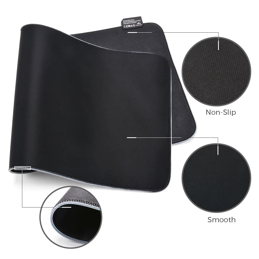 Mousepad LED RGB Gaming — 14 Modalità Luce, Antiscivolo, Multidimensione — Per PC e Gamer