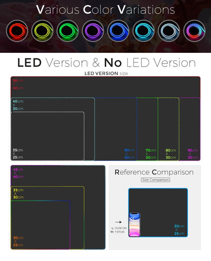 Mousepad LED RGB Gaming — 14 Modalità Luce, Antiscivolo, Multidimensione — Per PC e Gamer