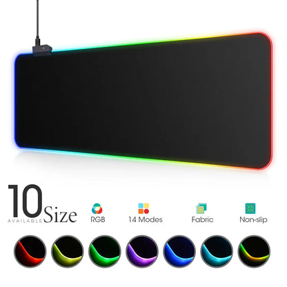 Mousepad LED RGB Gaming — 14 Modalità Luce, Antiscivolo, Multidimensione — Per PC e Gamer