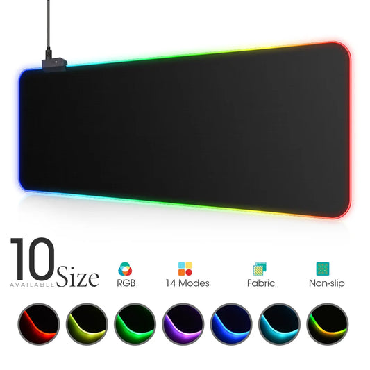 Mousepad LED RGB Gaming — 14 Modalità Luce, Antiscivolo, Multidimensione — Per PC e Gamer