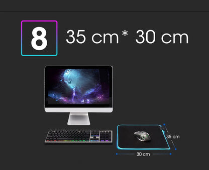 Mousepad LED RGB Gaming — 14 Modalità Luce, Antiscivolo, Multidimensione — Per PC e Gamer