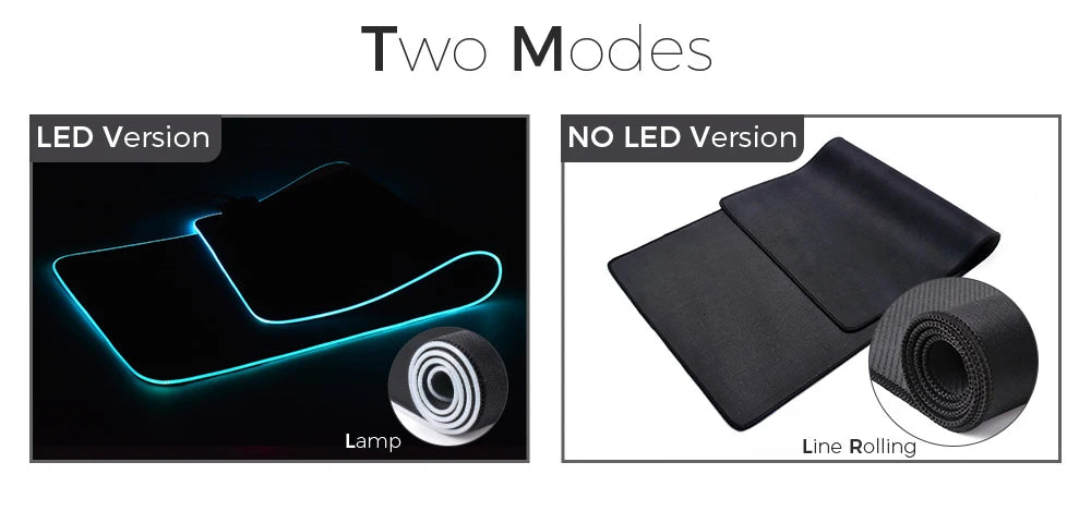 Mousepad LED RGB Gaming — 14 Modalità Luce, Antiscivolo, Multidimensione — Per PC e Gamer