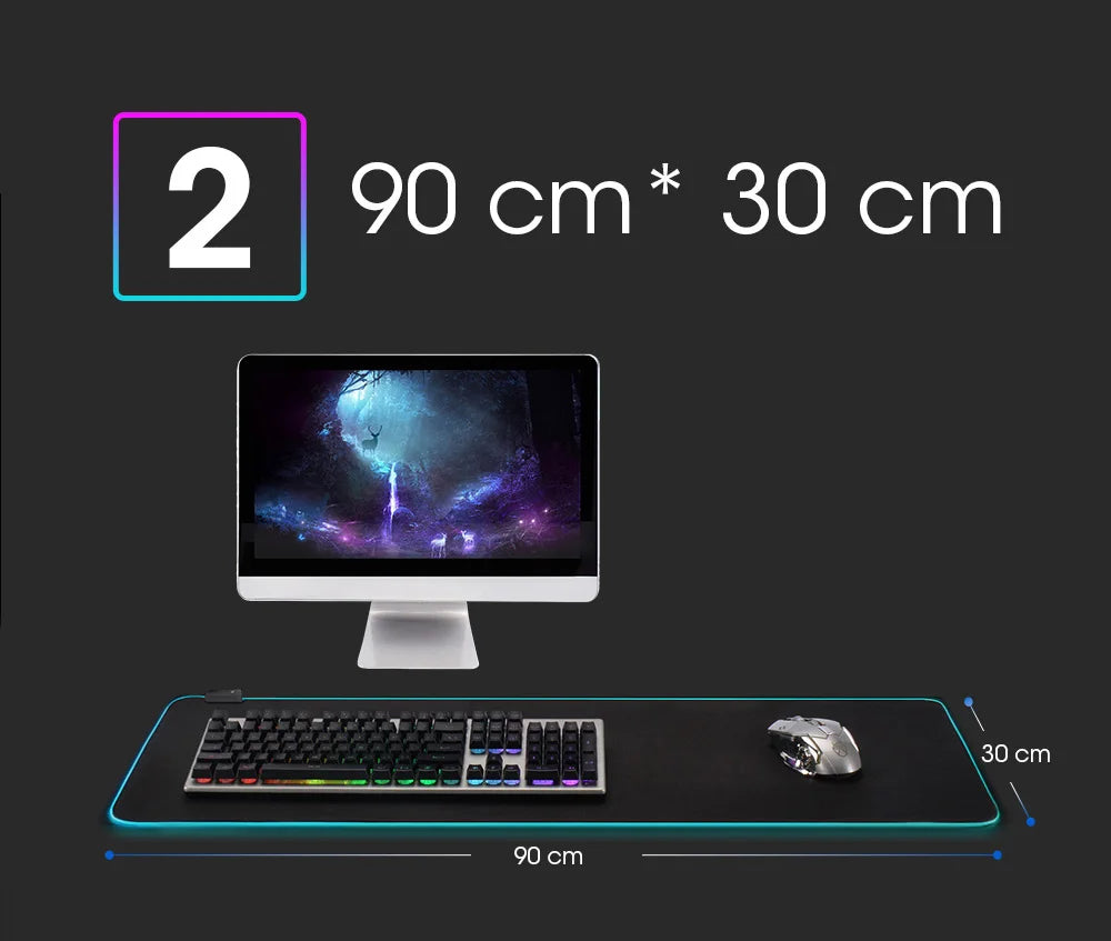 Mousepad LED RGB Gaming — 14 Modalità Luce, Antiscivolo, Multidimensione — Per PC e Gamer