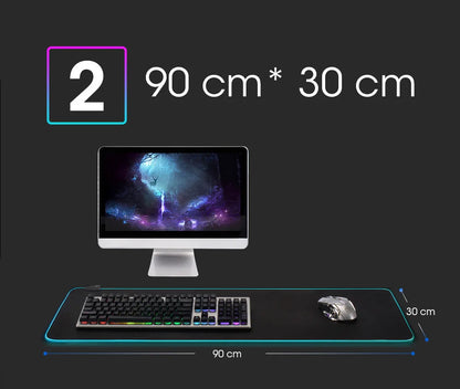 Mousepad LED RGB Gaming — 14 Modalità Luce, Antiscivolo, Multidimensione — Per PC e Gamer