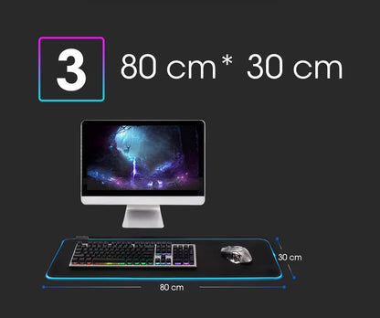 Mousepad LED RGB Gaming — 14 Modalità Luce, Antiscivolo, Multidimensione — Per PC e Gamer
