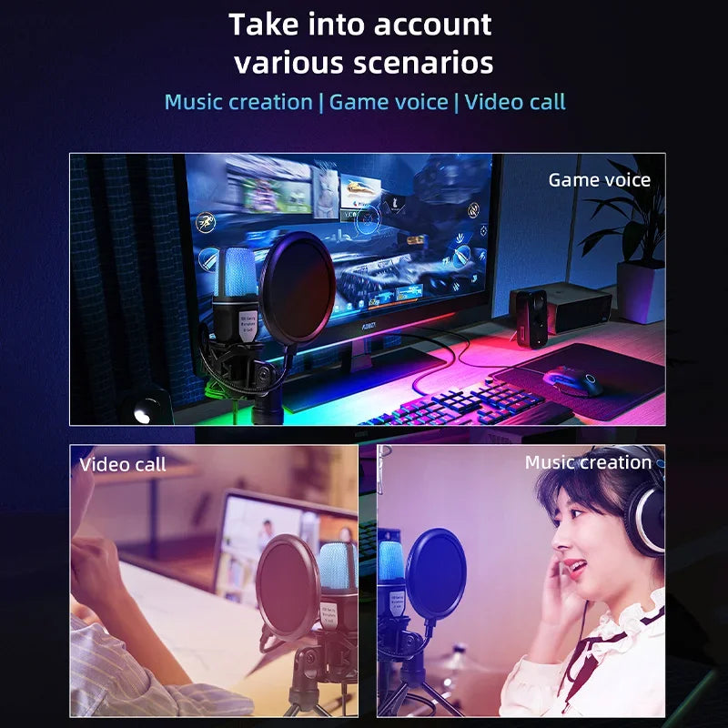 🎤 Microfono USB RGB Condensatore | Riduzione Rumore | Podcast, Streaming & Studio | PC e Laptop