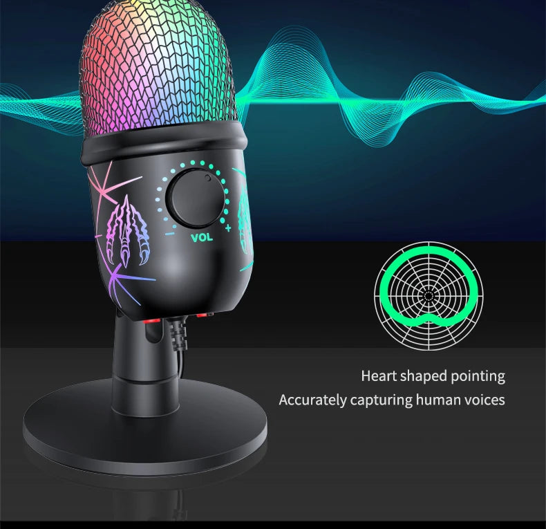 🎤 Microfono USB Condensatore RGB | Riduzione Rumore | Jack Auricolari | Gaming, Podcast & Streaming