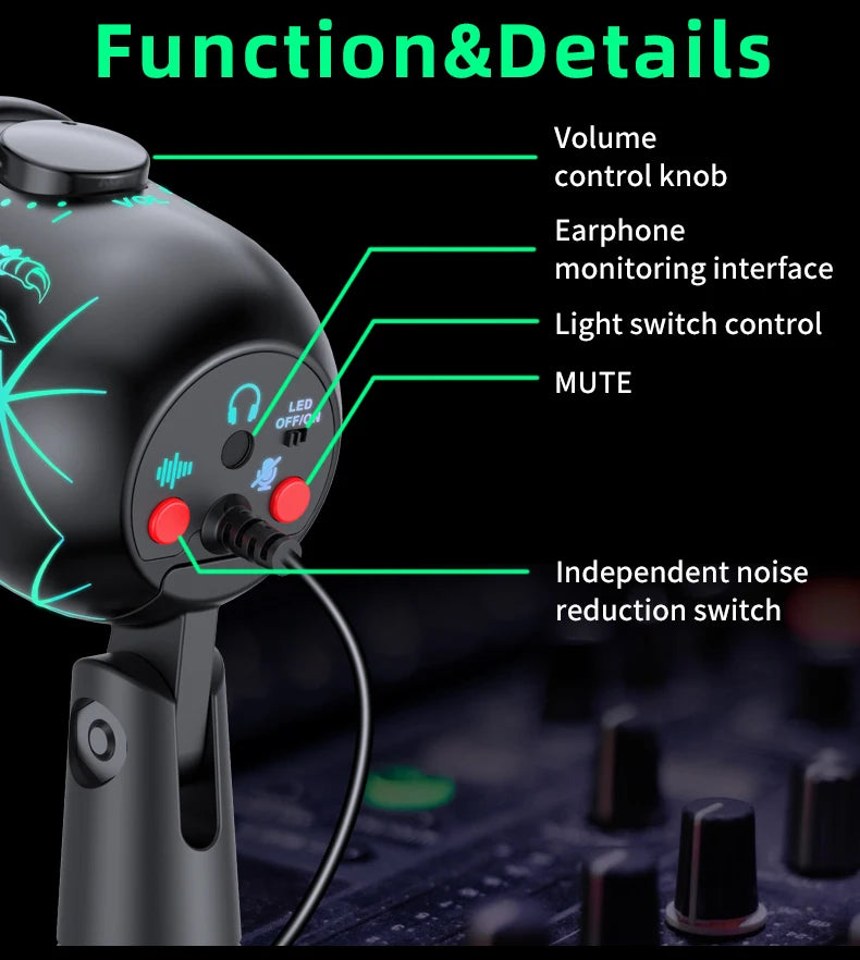 🎤 Microfono USB Condensatore RGB | Riduzione Rumore | Jack Auricolari | Gaming, Podcast & Streaming