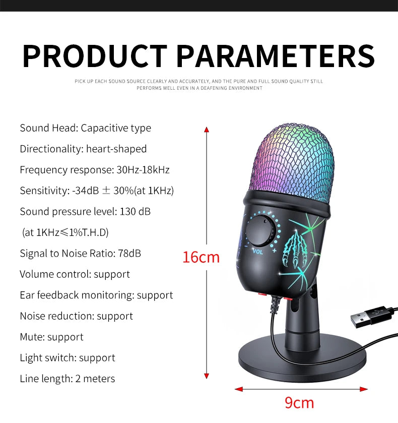 🎤 Microfono USB Condensatore RGB | Riduzione Rumore | Jack Auricolari | Gaming, Podcast & Streaming