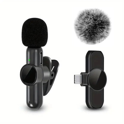 Microfono Lavalier Wireless — Plug & Play per iPhone e Android — 10h Batteria, 20m Portata