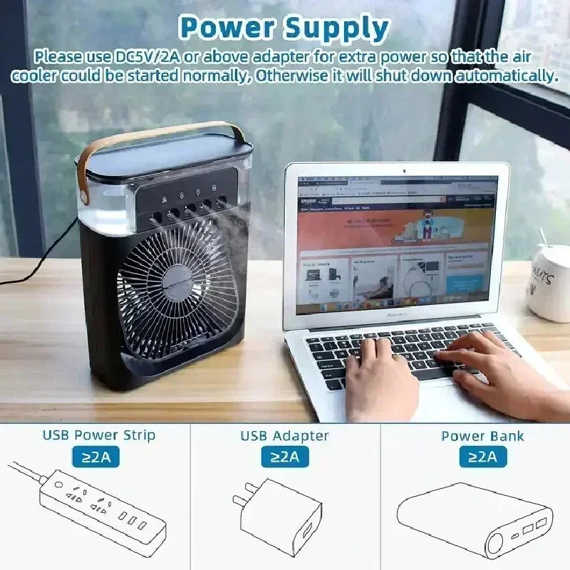 ❄️ Ventilatore Portatile 3 in 1 | Aria Condizionata + Umidificatore + Luce LED 7 Colori | USB | Casa e Ufficio