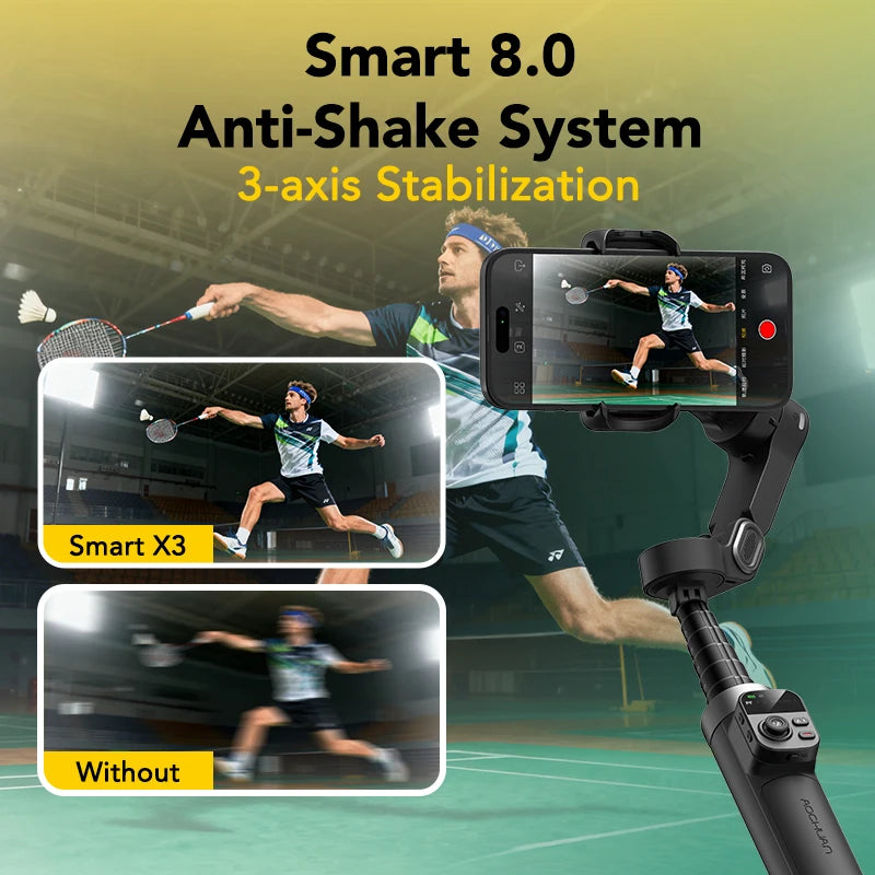 AOCHUAN Smart X3 Stabilizzatore Gimbal a 3 Assi per Smartphone con Rotazione 360°, Telecomando Magnetico e Asta Estensibile