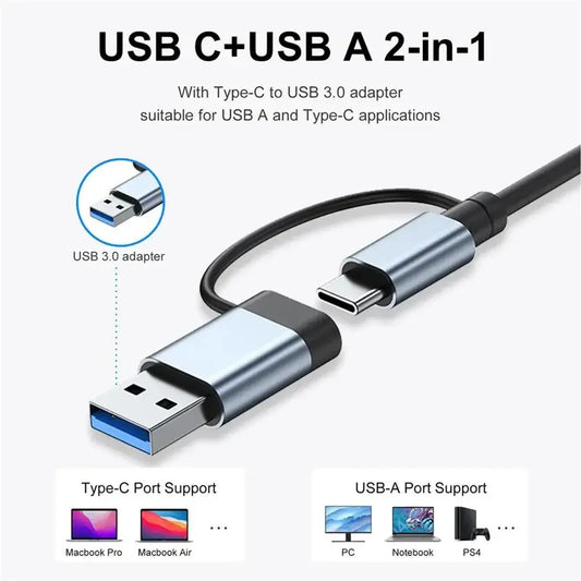 Hub USB-C 8 in 1 — 2x USB 3.0, 2x USB 2.0, USB-C, Lettore TF/SD — Compatibile con MacBook e PC