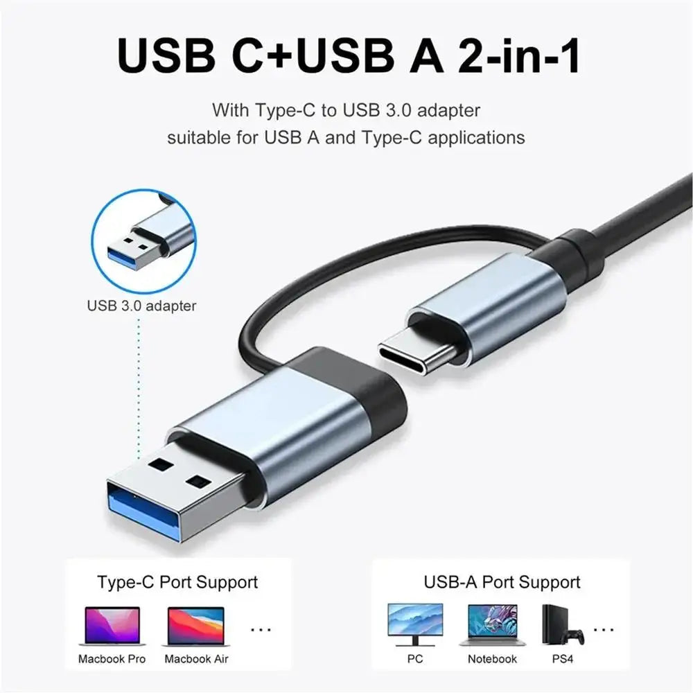 Hub USB-C 8 in 1 — 2x USB 3.0, 2x USB 2.0, USB-C, Lettore TF/SD — Compatibile con MacBook e PC