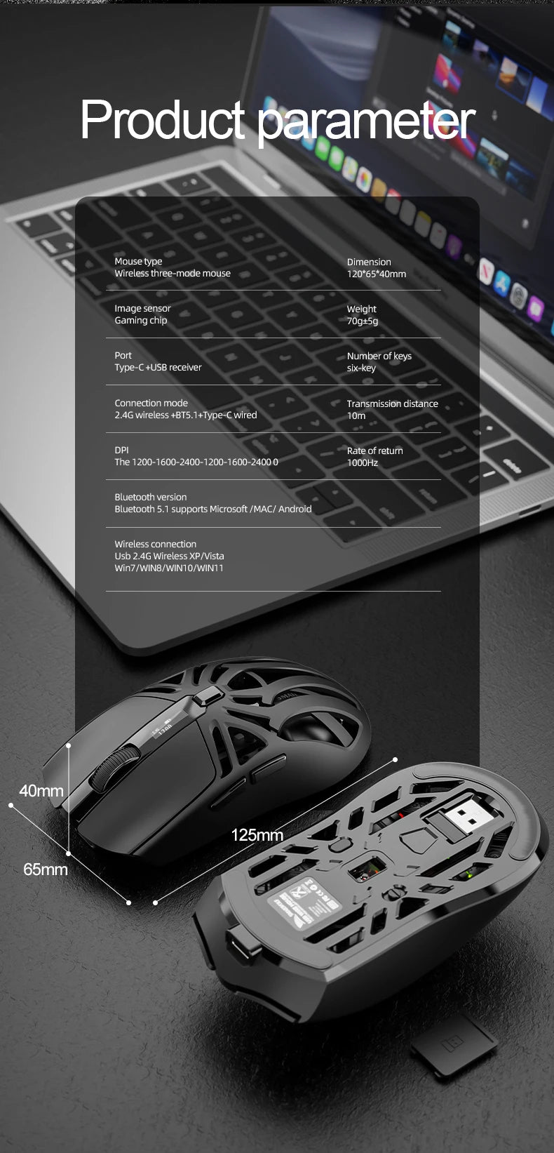 🖖️ Mouse Gaming SMAILWOLF RS8 | Bluetooth + 2.4G + Cavo | 10000 DPI | Retroilluminato | 8 Colori
