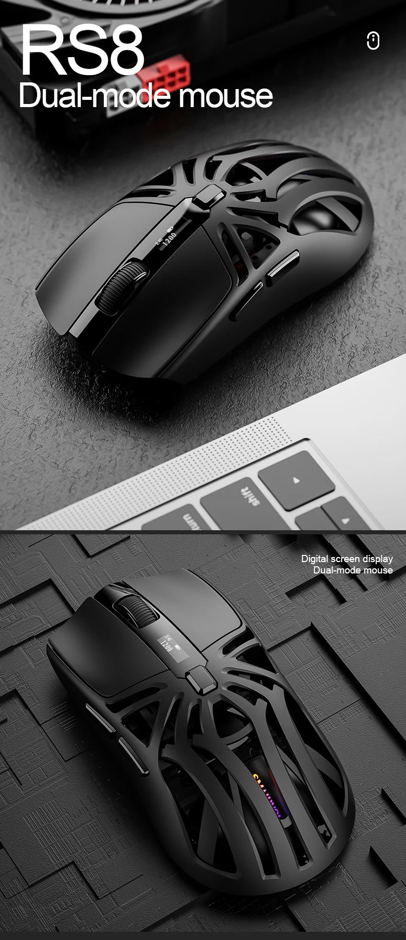🖖️ Mouse Gaming SMAILWOLF RS8 | Bluetooth + 2.4G + Cavo | 10000 DPI | Retroilluminato | 8 Colori