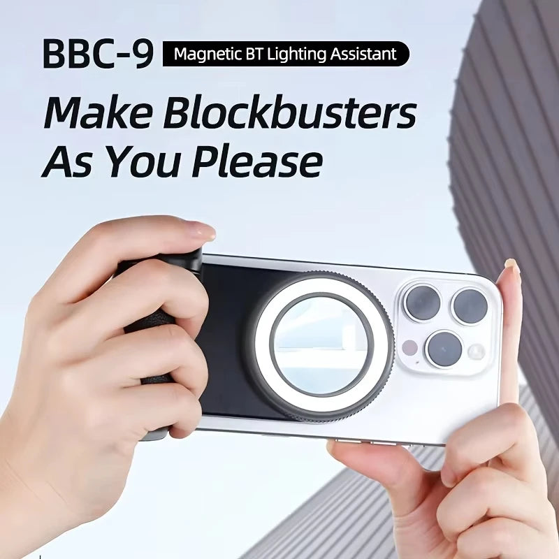📸 Grip MagSafe con luz de relleno + control remoto Bluetooth | Selfies y contenido sin vibraciones