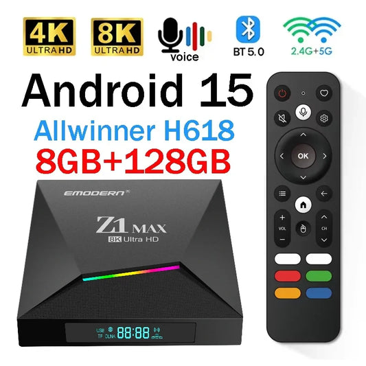 📺 Android TV Box Z1 Max | Android 15 | 8K | WiFi 5G | Bluetooth 5.0 | Telecomando Vocale | IPTV