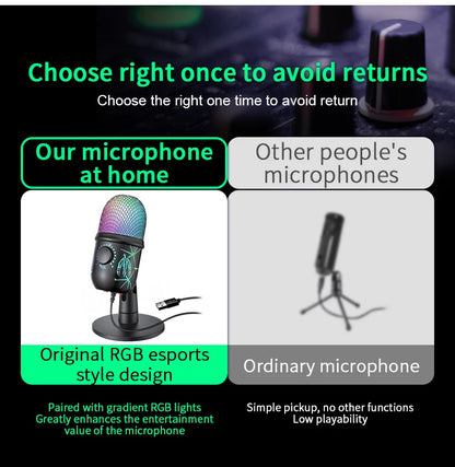 🎤 Microfono USB Condensatore RGB | Riduzione Rumore | Jack Auricolari | Gaming, Podcast & Streaming