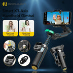 AOCHUAN Smart X3 Stabilizzatore Gimbal a 3 Assi per Smartphone con Rotazione 360°, Telecomando Magnetico e Asta Estensibile