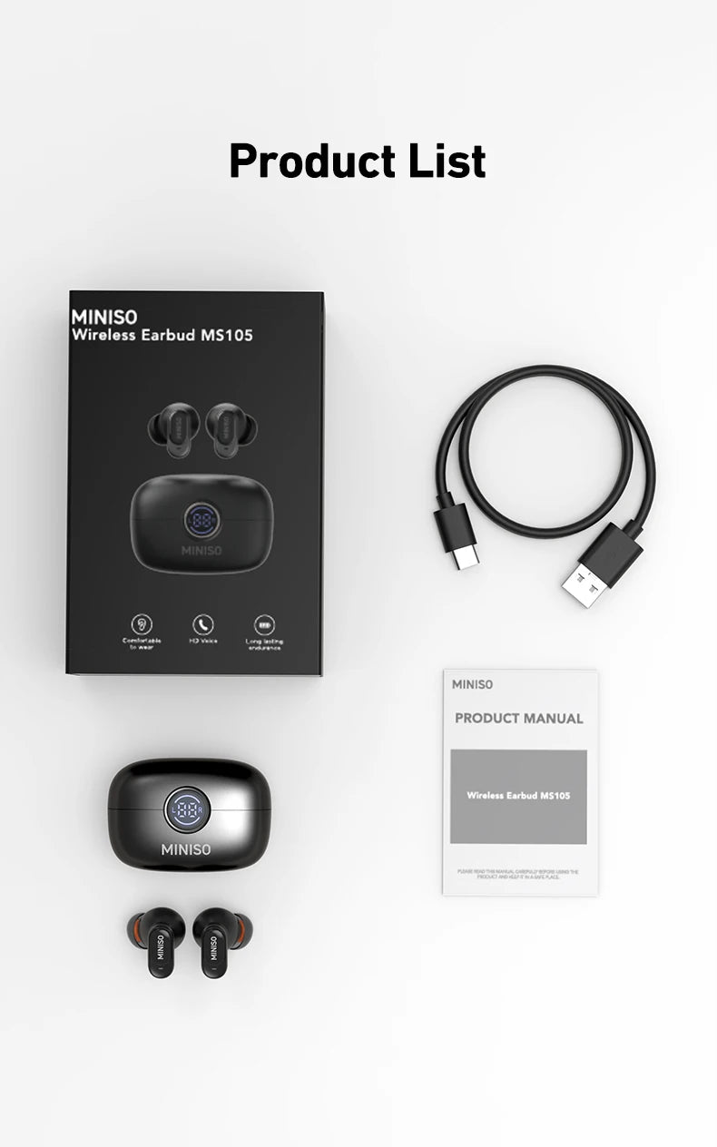 Auricolari Bluetooth TWS MINISO MS105 — In-Ear Wireless con Custodia di Ricarica