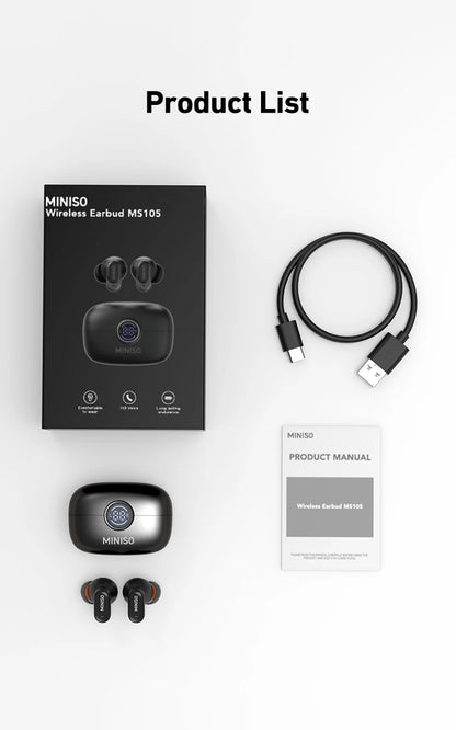 Auricolari Bluetooth TWS MINISO MS105 — In-Ear Wireless con Custodia di Ricarica