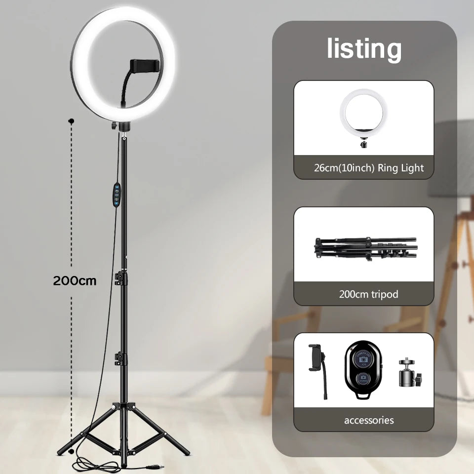Ring Light LED Selfie 10" / 12" – Luce Fotografica Dimmerabile con Treppiede | Consegna Rapida EU