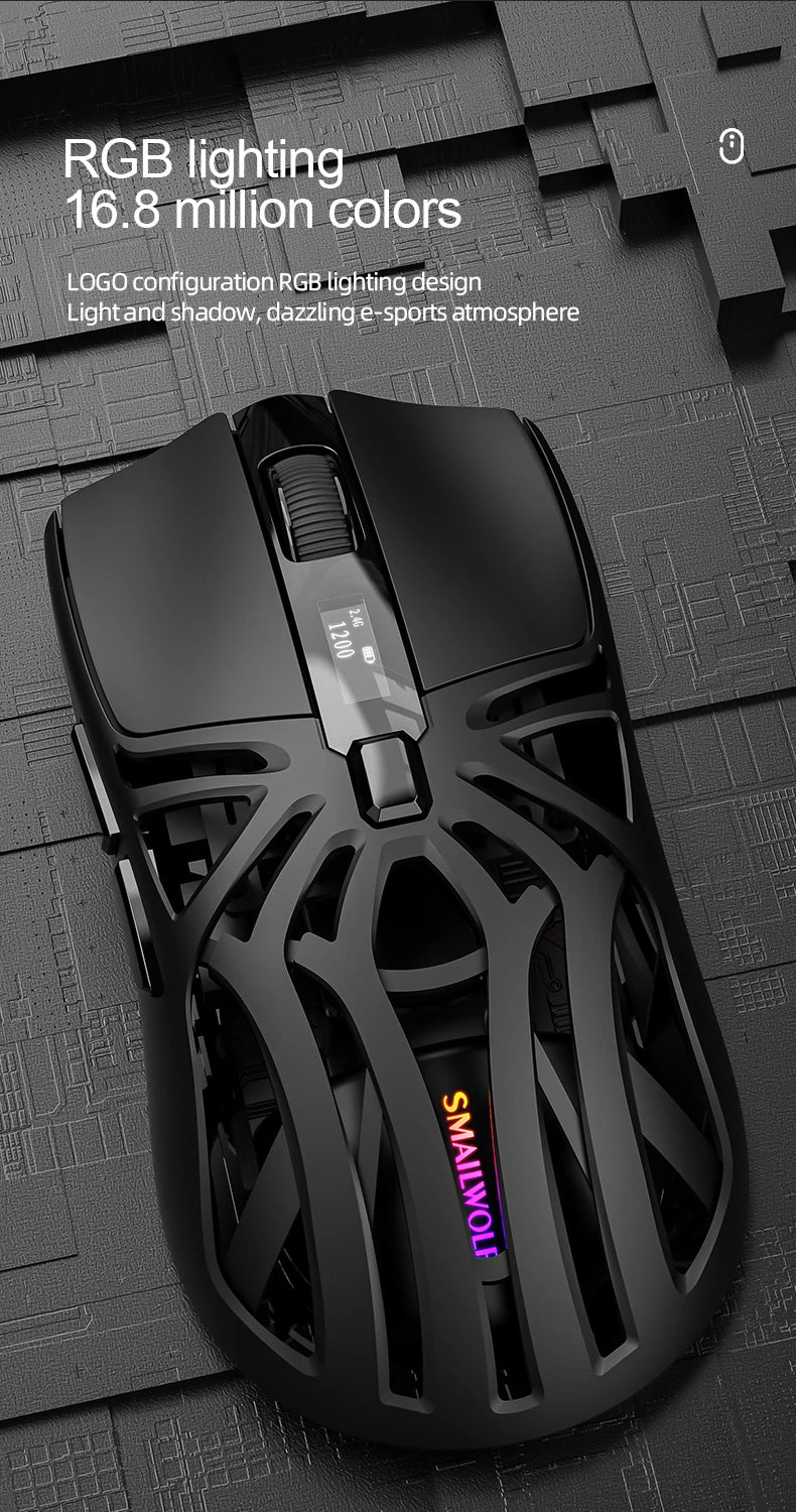 🖖️ Mouse Gaming SMAILWOLF RS8 | Bluetooth + 2.4G + Cavo | 10000 DPI | Retroilluminato | 8 Colori