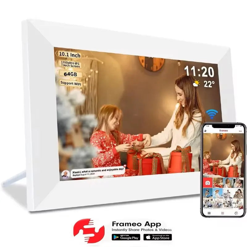 🖼️ Cornice Digitale WiFi 10.1" | Schermo IPS HD Touch | 32GB/64GB | App Frameo | Regalo Perfetto
