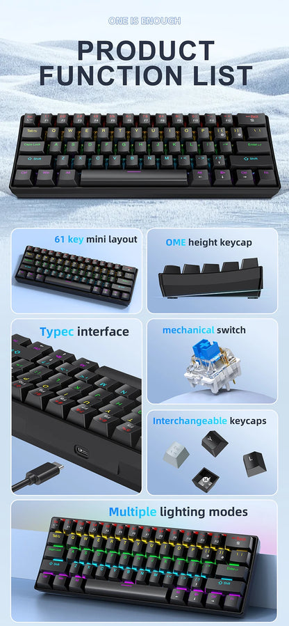 ⌨️ Tastiera Meccanica APAYADO K61 Mini 60% | RGB Phantom | Switch Rosso & Blu | Gaming & Ufficio