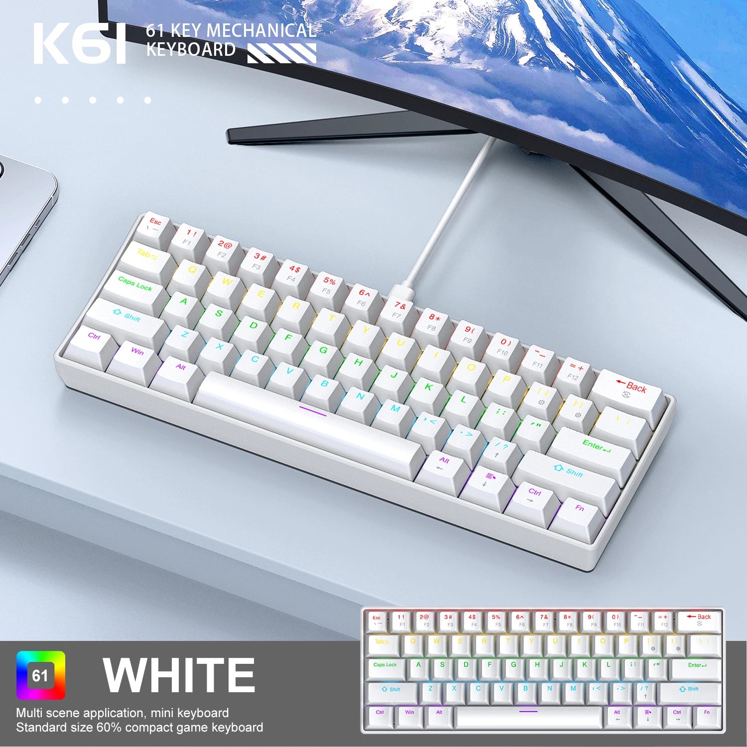 ⌨️ Tastiera Meccanica APAYADO K61 Mini 60% | RGB Phantom | Switch Rosso & Blu | Gaming & Ufficio