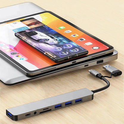 Hub USB-C 8 in 1 — 2x USB 3.0, 2x USB 2.0, USB-C, Lettore TF/SD — Compatibile con MacBook e PC