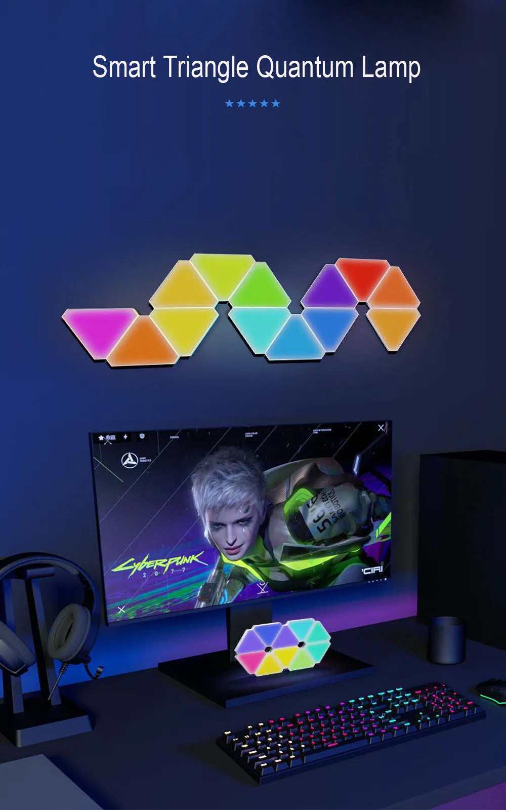 💡 Lámparas LED Triángulo RGB | WiFi & Bluetooth | Control por App | Decoración Gaming y Dormitorio