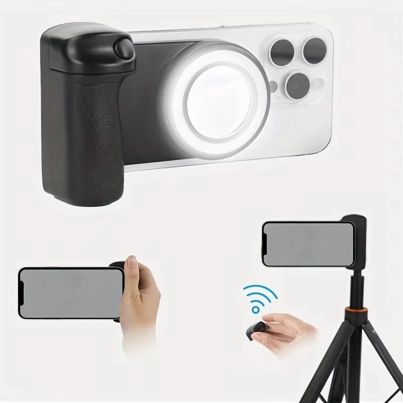 📸 Grip MagSafe con luz de relleno + control remoto Bluetooth | Selfies y contenido sin vibraciones
