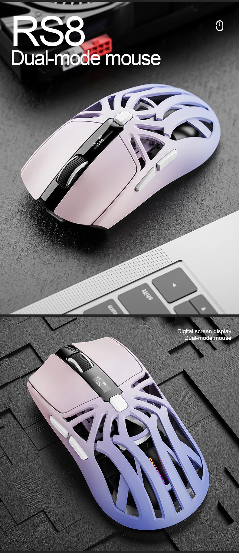 🖖️ Mouse Gaming SMAILWOLF RS8 | Bluetooth + 2.4G + Cavo | 10000 DPI | Retroilluminato | 8 Colori
