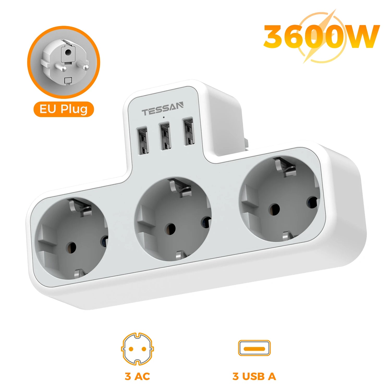 🔌 Multipresa TESSAN 6 in 1 | 3 Prese EU + USB-A + USB-C | Casa e Ufficio | Certificato CE