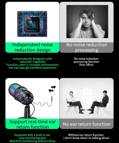 🎤 Microfono USB Condensatore RGB | Riduzione Rumore | Jack Auricolari | Gaming, Podcast & Streaming