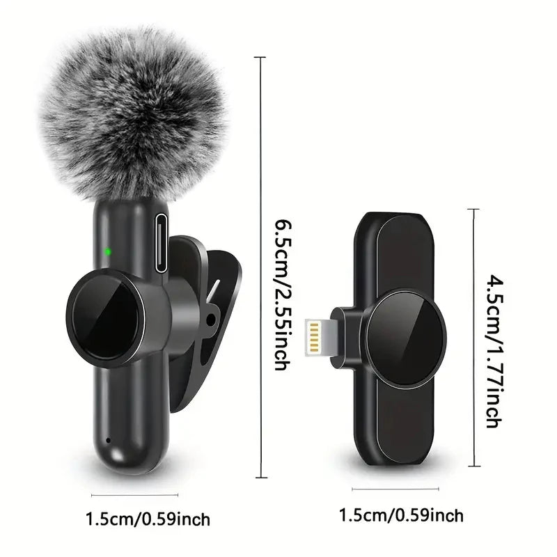 Microfono Lavalier Wireless — Plug & Play per iPhone e Android — 10h Batteria, 20m Portata
