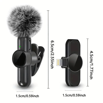 Microfono Lavalier Wireless — Plug & Play per iPhone e Android — 10h Batteria, 20m Portata