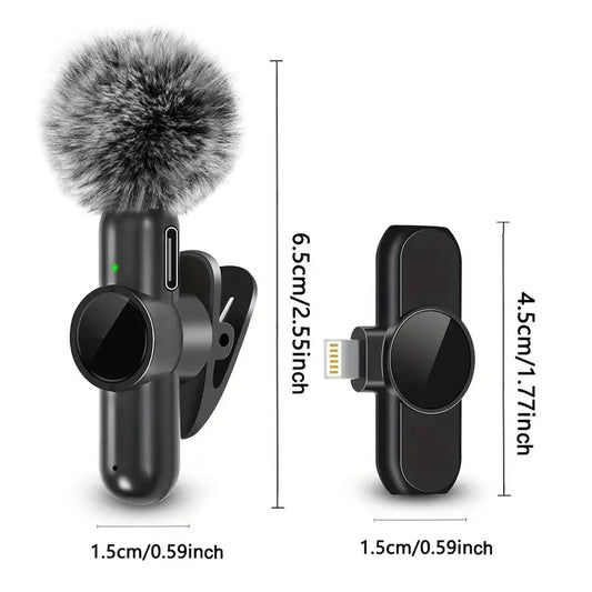 Microfono Lavalier Wireless — Plug & Play per iPhone e Android — 10h Batteria, 20m Portata