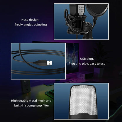 🎤 Microfono USB RGB Condensatore | Riduzione Rumore | Podcast, Streaming & Studio | PC e Laptop