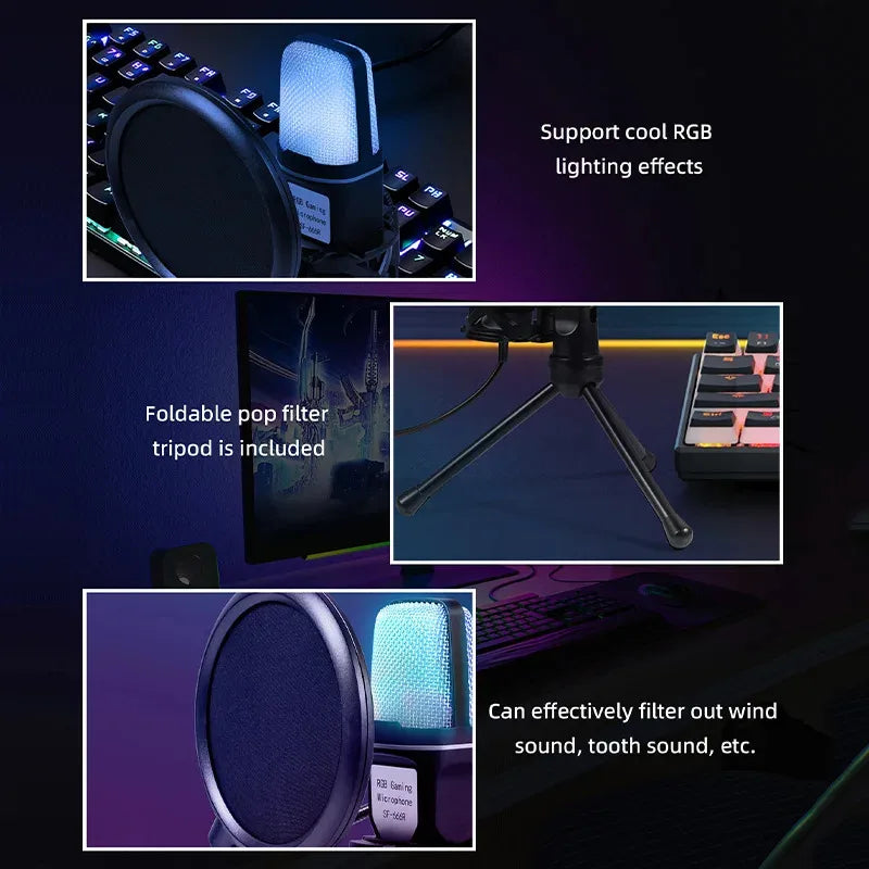 🎤 Microfono USB RGB Condensatore | Riduzione Rumore | Podcast, Streaming & Studio | PC e Laptop