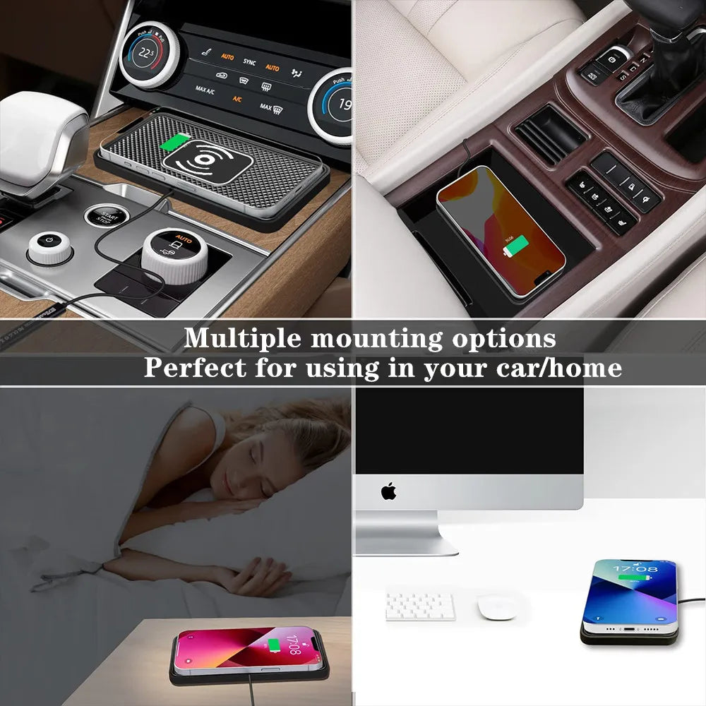 🚗 Caricatore Wireless per Auto 15W | Tappetino Antiscivolo | USB & USB-C | iPhone & Android