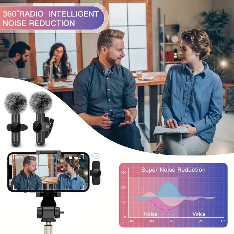 Microfono Lavalier Wireless — Plug & Play per iPhone e Android — 10h Batteria, 20m Portata