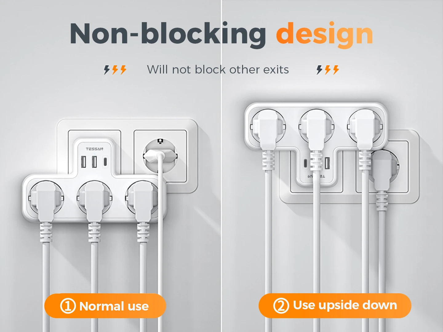 🔌 Regleta TESSAN 6 en 1 | 3 Enchufes UE + USB-A + USB-C | Hogar y Oficina | Certificado CE