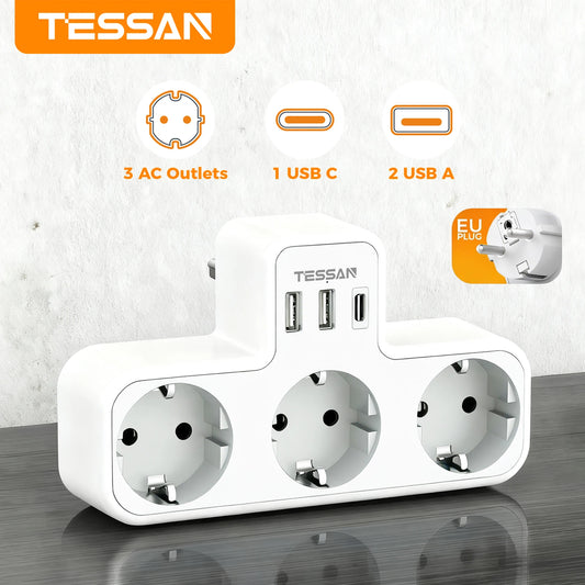🔌 Multipresa TESSAN 6 in 1 | 3 Prese EU + USB-A + USB-C | Casa e Ufficio | Certificato CE