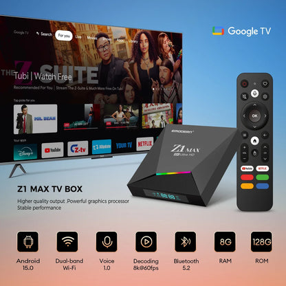 📺 Android TV Box Z1 Max | Android 15 | 8K | WiFi 5G | Bluetooth 5.0 | Telecomando Vocale | IPTV