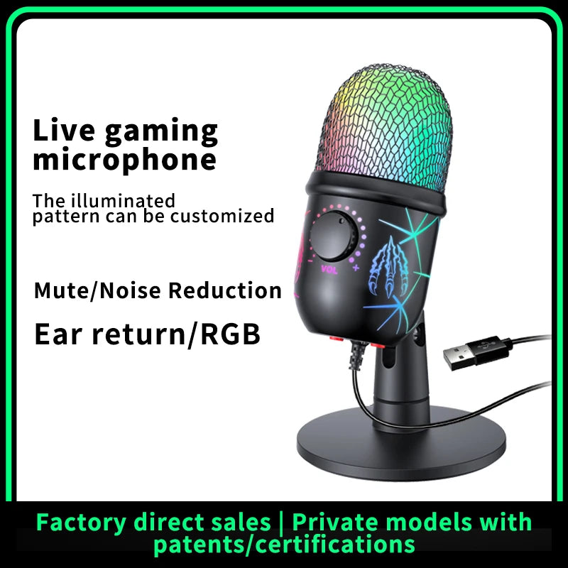 🎤 Microfono USB Condensatore RGB | Riduzione Rumore | Jack Auricolari | Gaming, Podcast & Streaming
